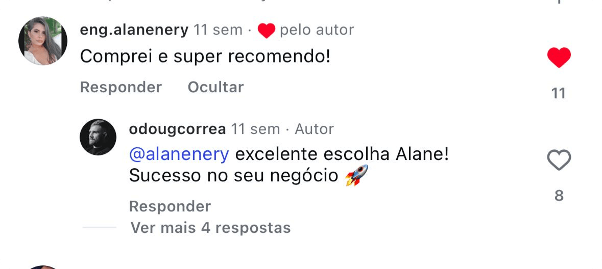 Depoimento de cliente via Instagram